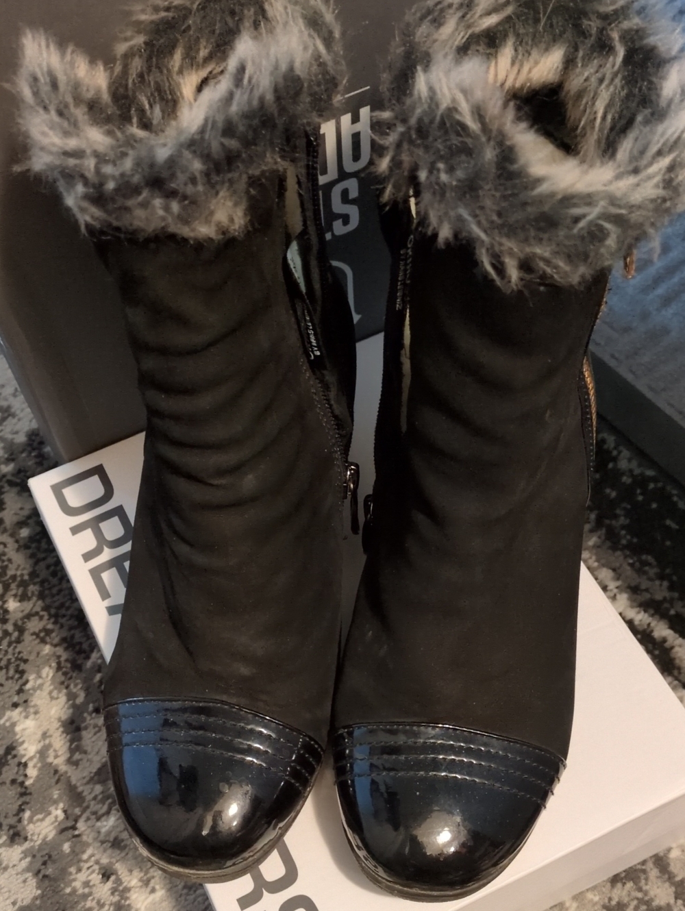 Women’s Black Faux-Fur Trim Ankle Boots